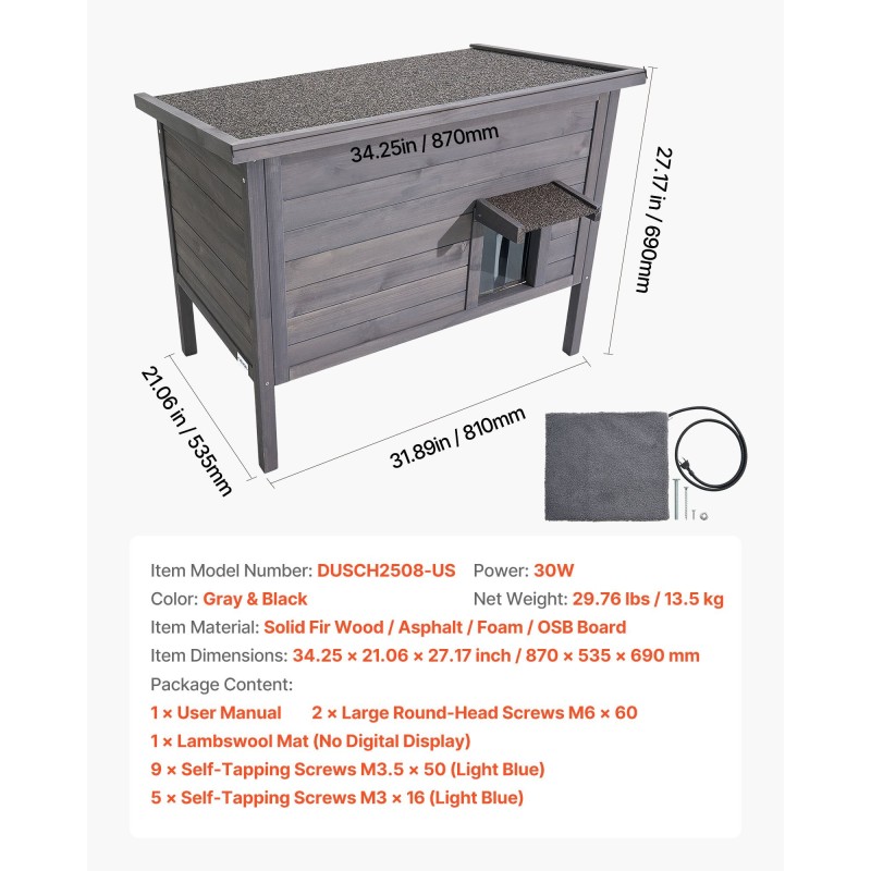 Puinen eristetty kissatalo 30W lämmitysalustalla 1–3 kissalle korotetulla pohjalla