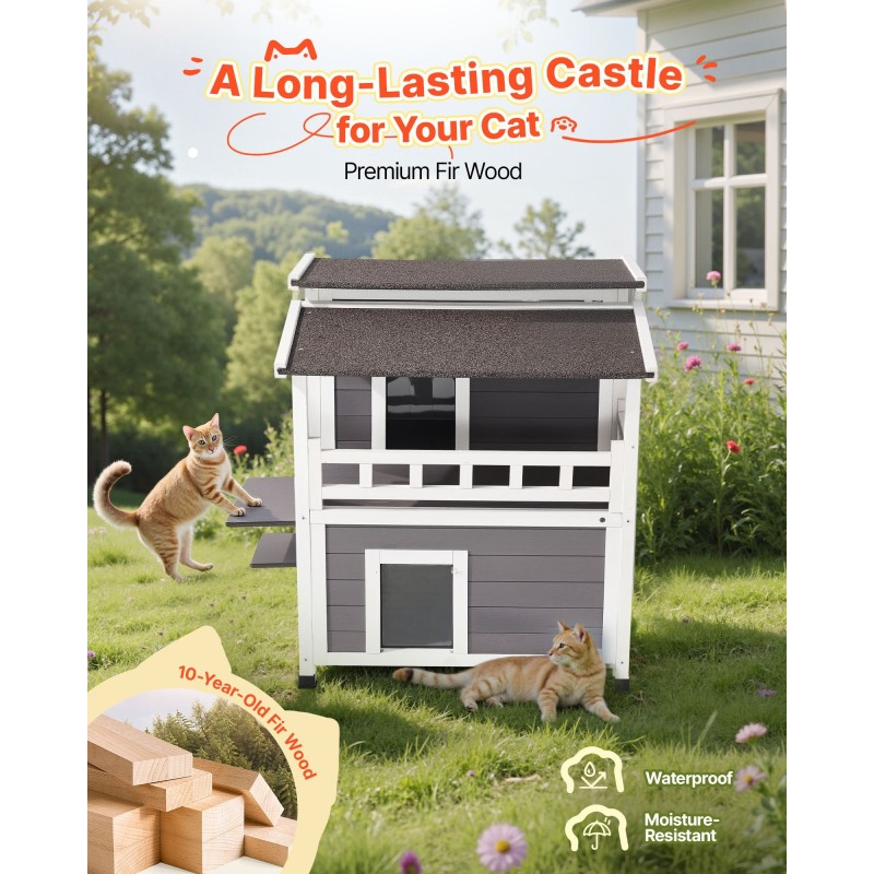 Kissatalo massiivikuusinen kaksikerroksinen vaahtoeristetty 33 tuuman 1–3 kissalle