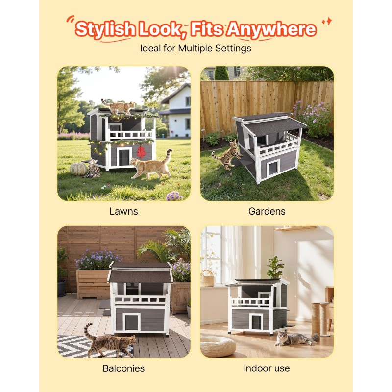 Kissatalo massiivikuusinen kaksikerroksinen vaahtoeristetty 33 tuuman 1–3 kissalle