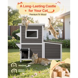 Puinen kaksikerroksinen ulkokissatalo massiivisesta kuusipuusta kolmelle kissalle asfalttihuopakatto korotettu pohja