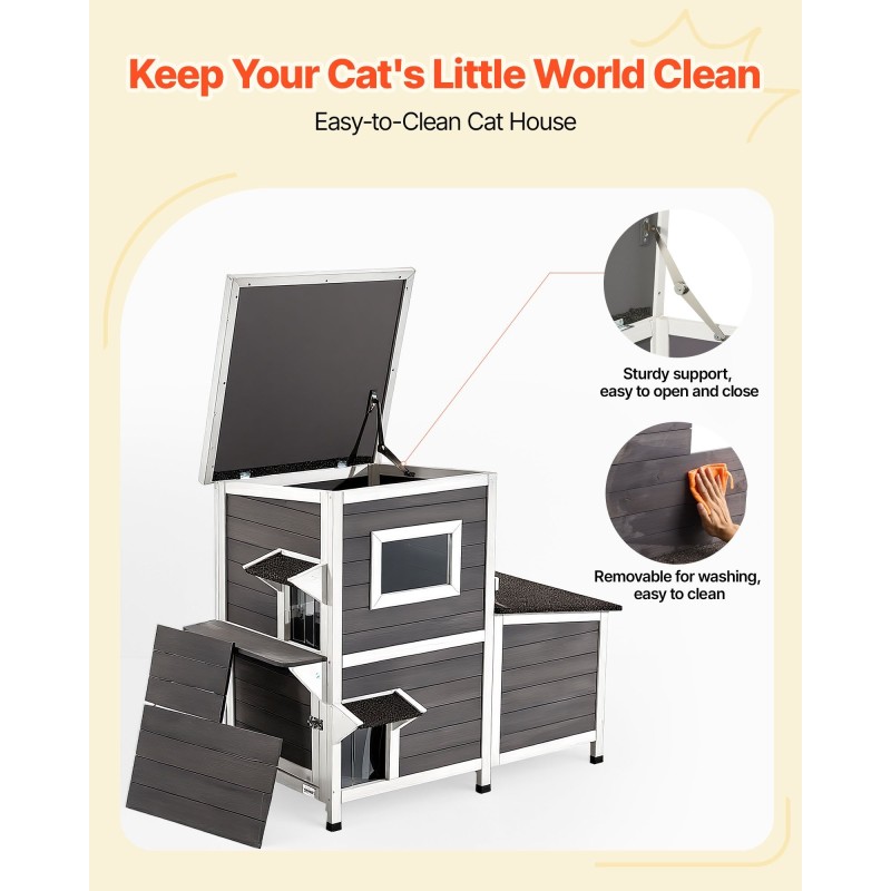 Puinen kaksikerroksinen ulkokissatalo massiivisesta kuusipuusta kolmelle kissalle asfalttihuopakatto korotettu pohja