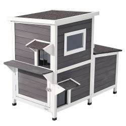 Puinen kaksikerroksinen ulkokissatalo massiivisesta kuusipuusta kolmelle kissalle asfalttihuopakatto korotettu pohja