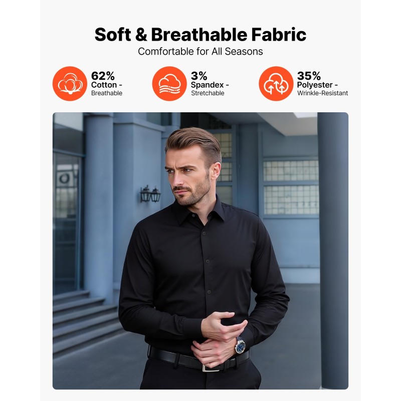 Miesten pitkähihainen kauluspaita puuvillasekoite elastaanilla XL musta