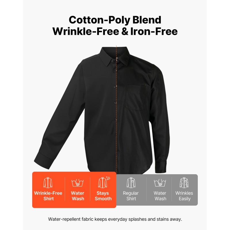 Miesten pitkähihainen kauluspaita puuvillasekoite elastaanilla XL musta