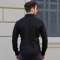 Miesten pitkähihainen kauluspaita puuvillasekoite elastaanilla XL musta