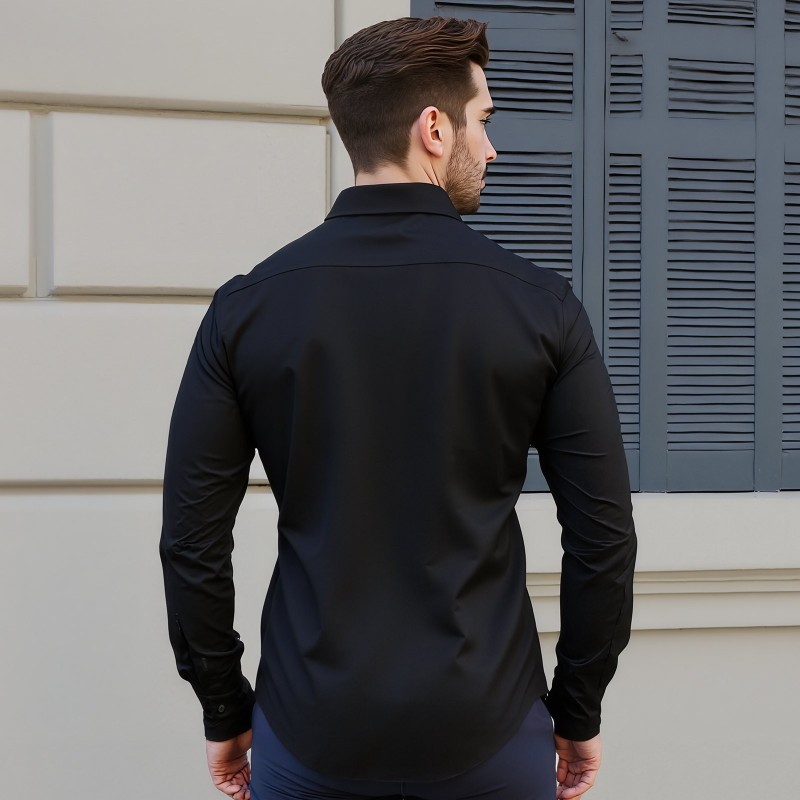 Miesten pitkähihainen kauluspaita puuvillasekoite elastaanilla XL musta