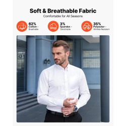 Miesten valkoinen pitkähihainen kauluspaita 62% puuvillaa rypistymätön koko L