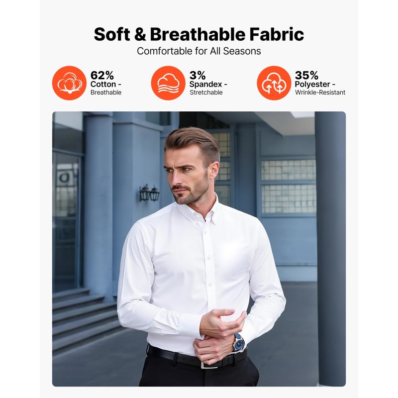 Miesten valkoinen pitkähihainen kauluspaita 62% puuvillaa rypistymätön koko L