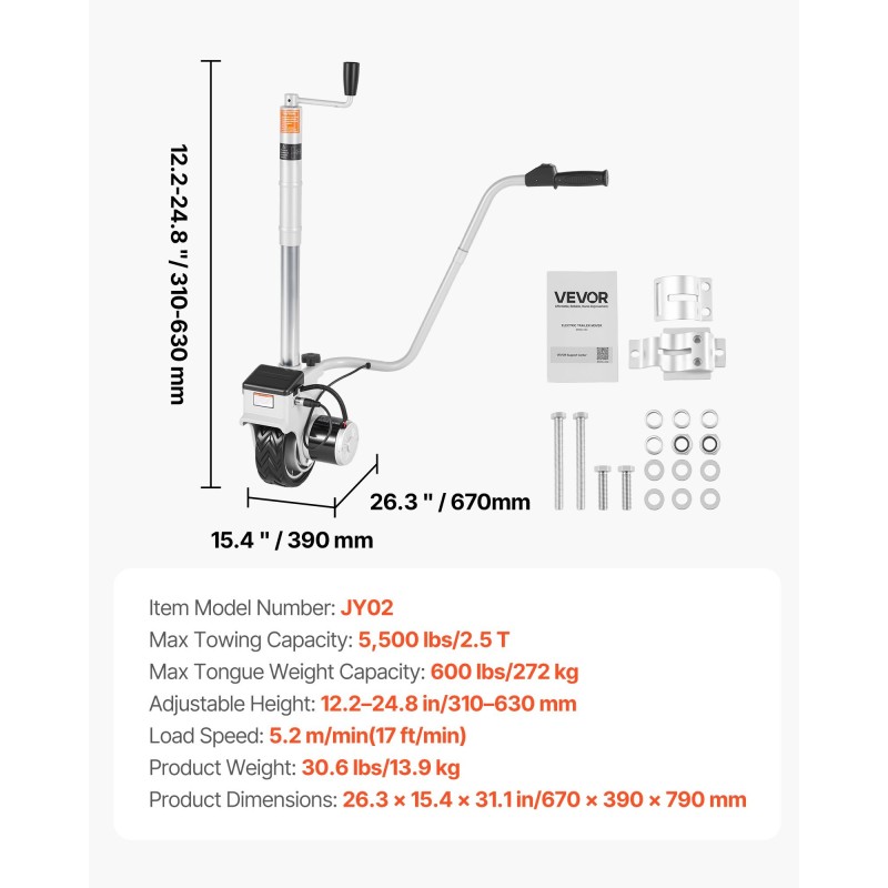Peräkärryn siirtäjä teräsrunko 380W 12V 2,5 t säädettävä kiinnityskorkeus 31–63 cm