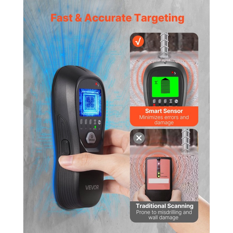 Seinäskanneri 5-in-1 musta älykäs mikrosiru puu metalli ja johdot