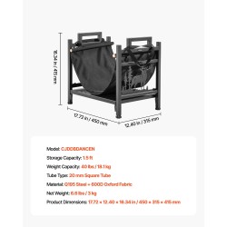 Halkoteline sisäkäyttöön jauhemaalattua Q195-terästä 45 cm leveä irrotettava 600D kangaskassi