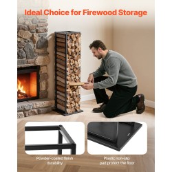 Polttopuuteline kapea korkea sisäkäyttöön jauhemaalattu teräs 33x32x112cm 45 kg