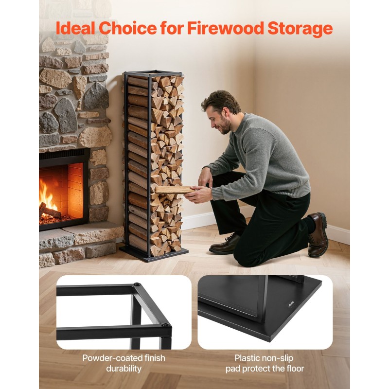 Polttopuuteline kapea korkea sisäkäyttöön jauhemaalattu teräs 33x32x112cm 45 kg