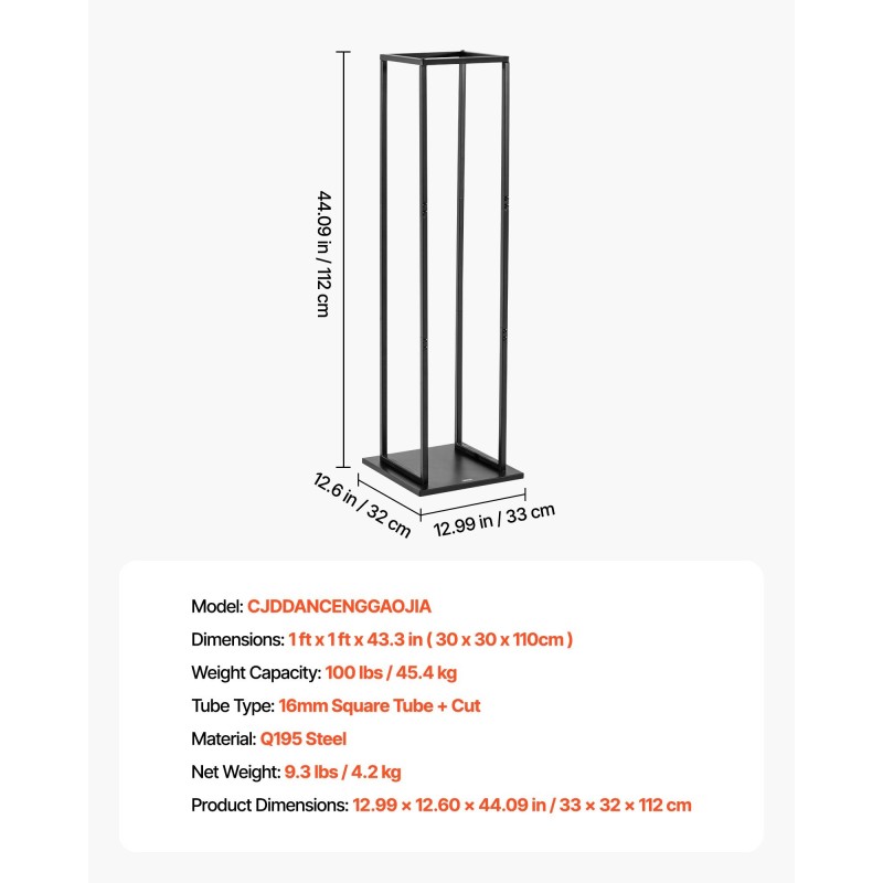 Polttopuuteline kapea korkea sisäkäyttöön jauhemaalattu teräs 33x32x112cm 45 kg