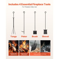 Polttopuuteline 2-tasoinen sisäkäyttöön Q195-teräs musta harja lapio hiilihanko pihdit