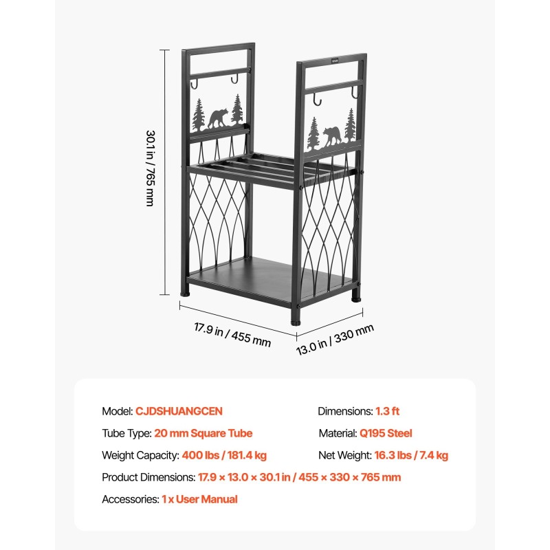 Polttopuuteline 2-tasoinen sisäkäyttöön Q195-teräs musta harja lapio hiilihanko pihdit