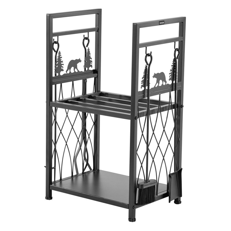 Polttopuuteline 2-tasoinen sisäkäyttöön Q195-teräs musta harja lapio hiilihanko pihdit