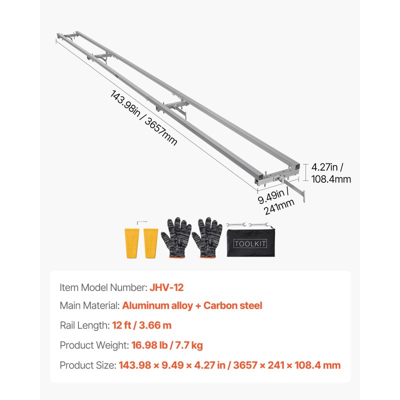 Säädettävä sahakiskosarja alumiiniseos ja hiiliteräs 3,66 m kahdella kiilalla