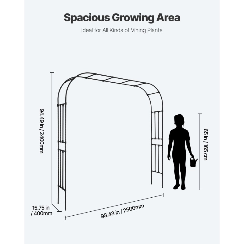 Puutarhakaari galvanoitua terästä 2400×2500×400 mm musta suurille köynnöksille