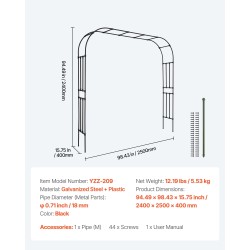 Puutarhakaari galvanoitua terästä 2400×2500×400 mm musta suurille köynnöksille