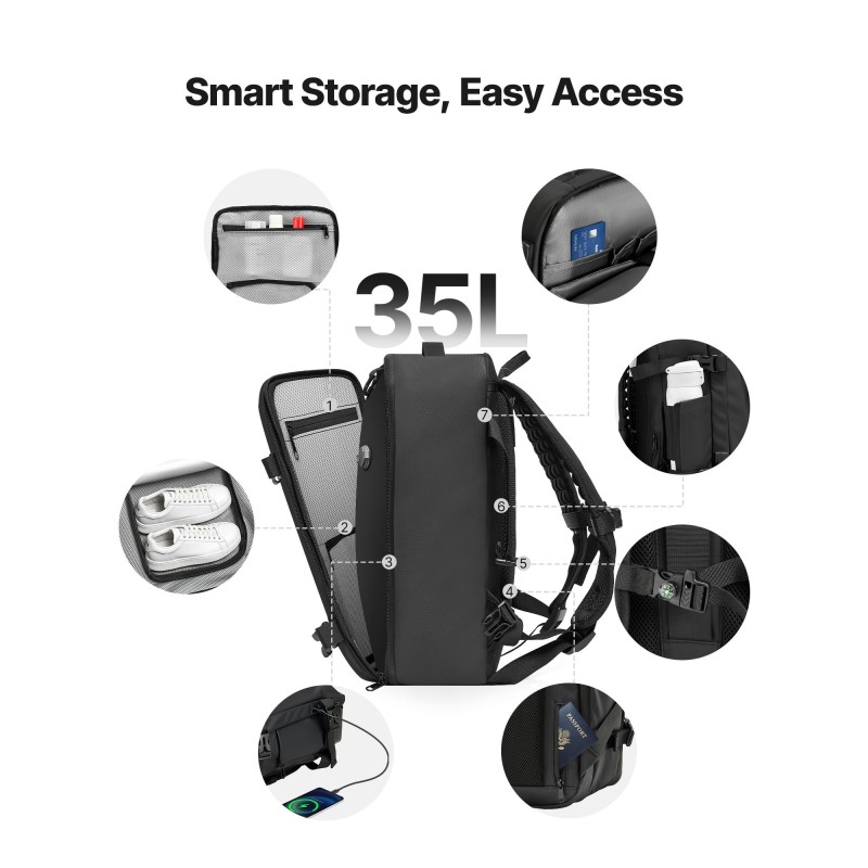 Tyhjiömatkareppu 35 l pumpulla musta vedenkestävä USB-latausportilla