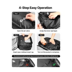 Tyhjiömatkareppu 35 l pumpulla musta vedenkestävä USB-latausportilla