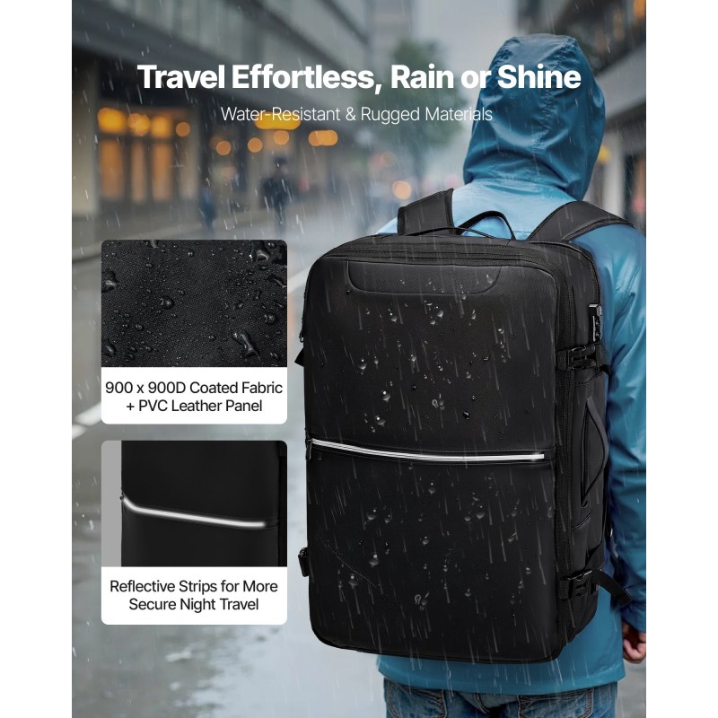 Matkareppu 80 l vakuumipumpulla vedenpitävä laajennettava monitaskuinen latausportilla turvalukolla