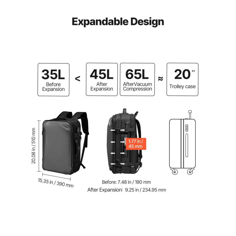Tyhjiömatkareppu 65L harmaa 900D kangas PVC-nahka tyhjiöpumpulla