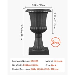 Muovinen jalallinen kukkaruukku 25 x 42 cm PP-muovi 2 kpl musta