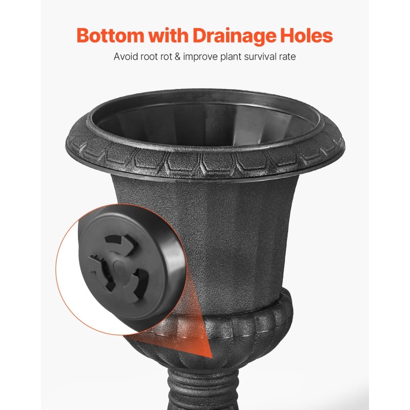 Muovinen jalallinen kukkaruukku 25 x 42 cm PP-muovi 2 kpl musta