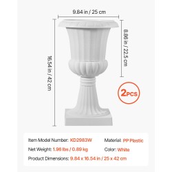 Jalustaruukku PP-muovinen 25 x 42 cm valkoinen kevyt sisä- ja ulkokäyttöön