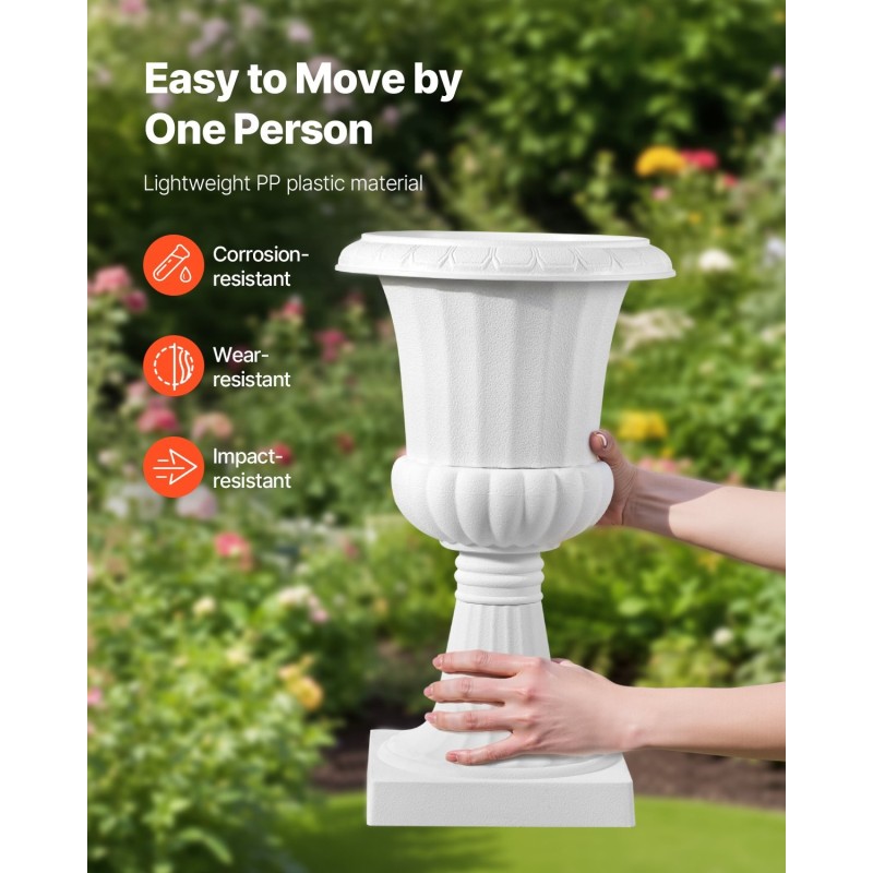 Jalustaruukku PP-muovinen 25 x 42 cm valkoinen kevyt sisä- ja ulkokäyttöön