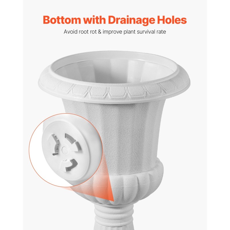 Jalustaruukku PP-muovinen 25 x 42 cm valkoinen kevyt sisä- ja ulkokäyttöön