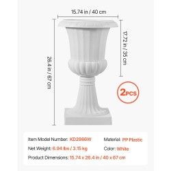 Jalustaruukut PP-muovista korkeus kuusikymmentäseitsemän senttimetriä kaksi kappaletta valkoiset sisä- ja ulkokäyttöön