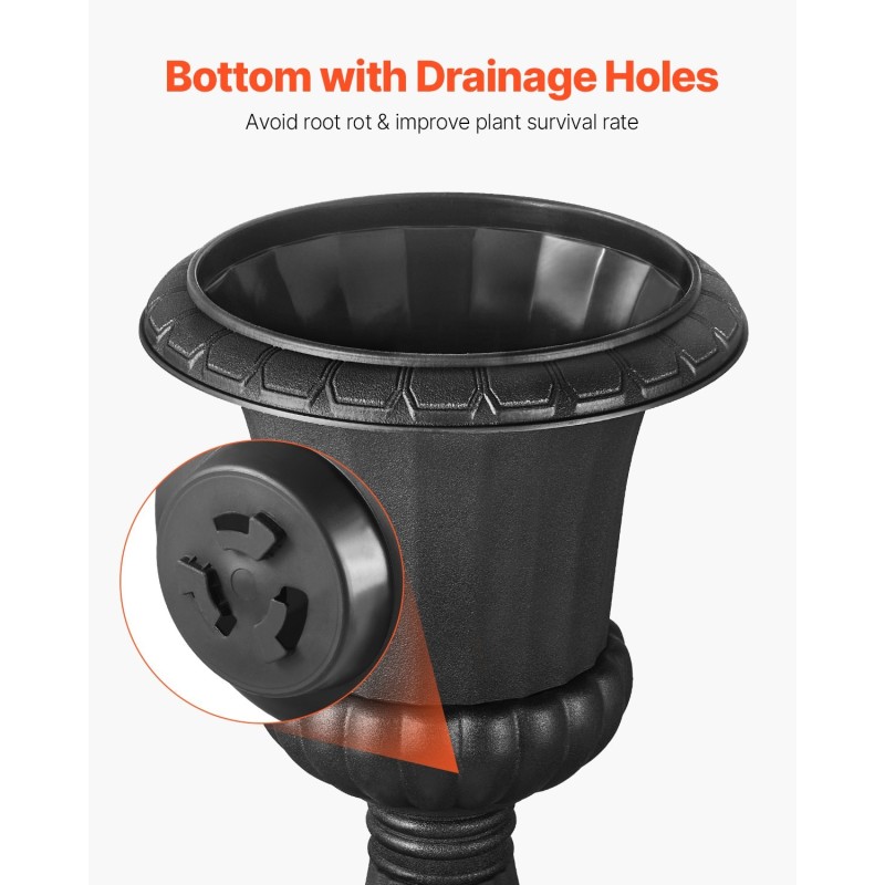 Jalallinen muoviruukku PP-muovi 400 x 670 mm 2 kpl musta parvekkeelle