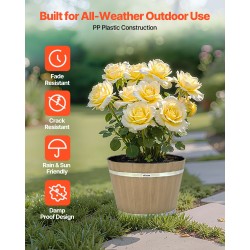 Tynnyrityyliset PP-muoviruukut 4 kpl noin 30 cm vaalea puunsyykuvio