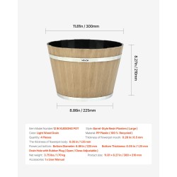 Tynnyrityyliset PP-muoviruukut 4 kpl noin 30 cm vaalea puunsyykuvio