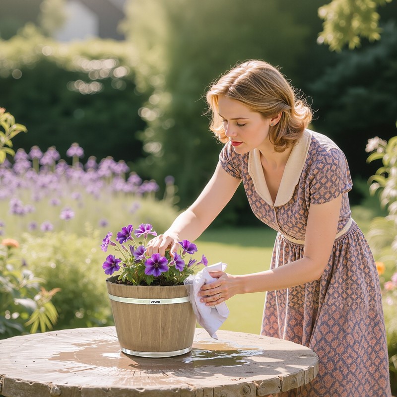 Tynnyrityyliset PP-muoviruukut 4 kpl noin 30 cm vaalea puunsyykuvio