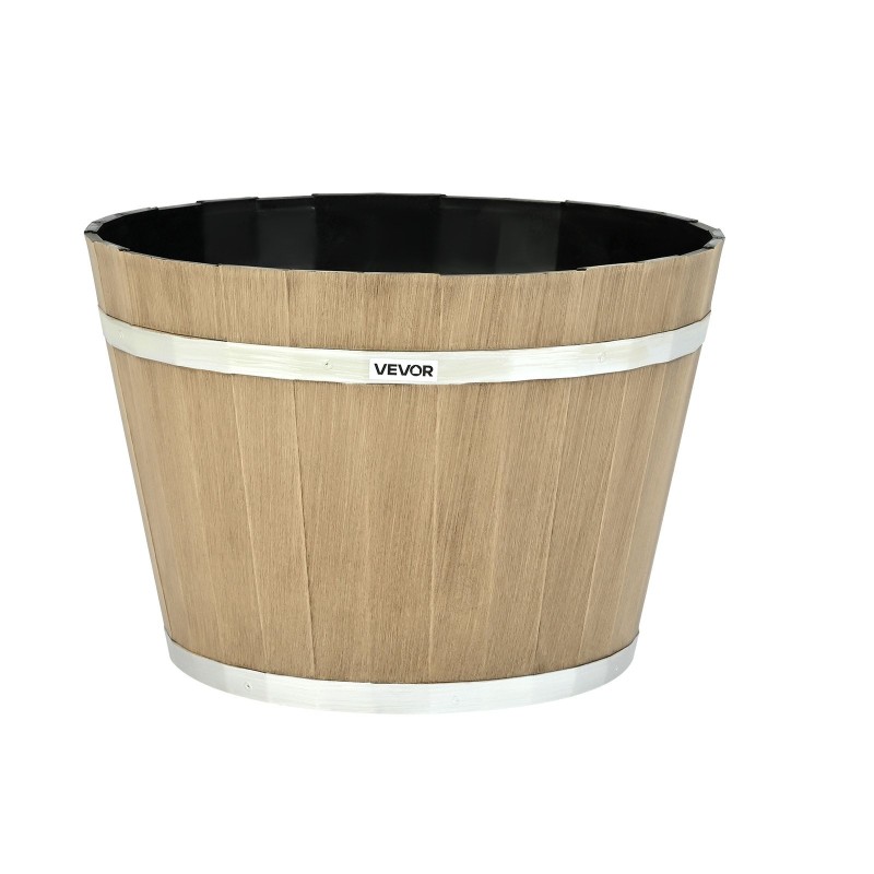 Tynnyrityyliset PP-muoviruukut 4 kpl noin 30 cm vaalea puunsyykuvio