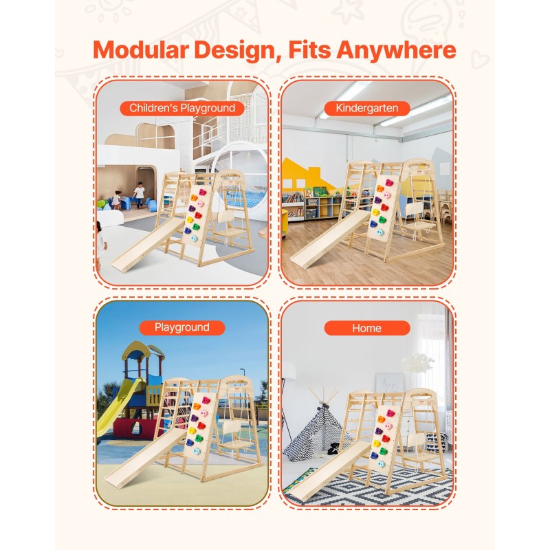 Sisäleikkokeskus 7-toimintoinen täyspuinen mäntyrunko 109x120x119.5 cm