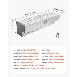 Alumiininen työkaluarkku 101 l lava-autoon hopea 1219 x 340 x 330 mm