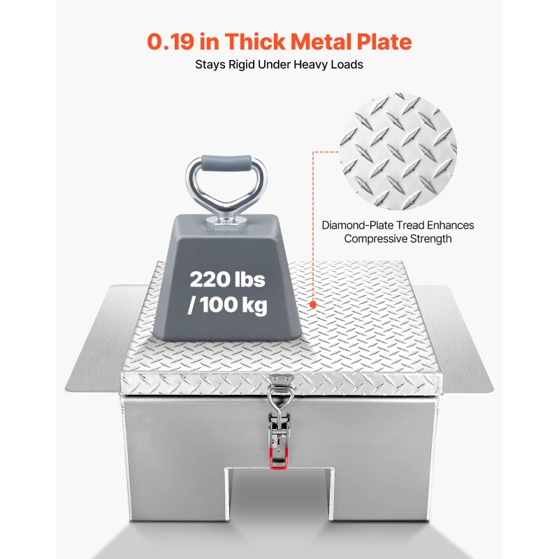 Työkaluarkku alumiininen 310x610x770 mm hopea timanttikuvioitu kansi astinalusta 100 kg kantavuus