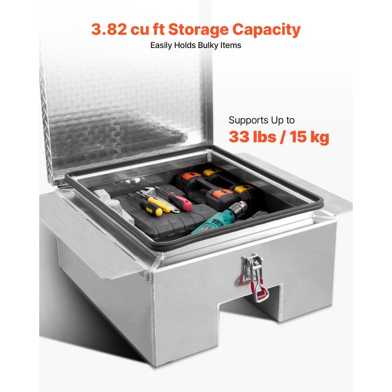 Työkaluarkku alumiininen 310x610x770 mm hopea timanttikuvioitu kansi astinalusta 100 kg kantavuus