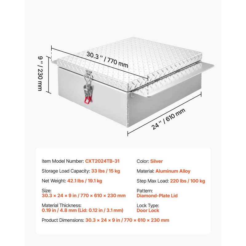Alumiininen sivukiinnitteinen työkalulaatikko lava-autoon 108 l hopea