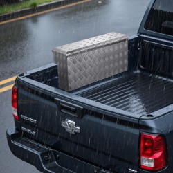 Alumiininen työkaluarkku lava-autoon 75 l lukittava säilytys integroitu askelma 100 kg