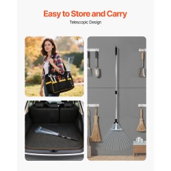 Lehtiharava ruostumattomasta teräksestä 15 piikkiä haravapää 19–57 cm teleskooppivarsi 81–160 cm