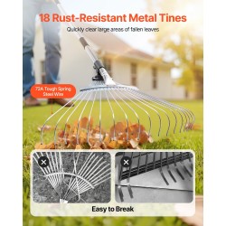 Lehtiharava ruostumattomasta teräksestä 18 piikkiä säädettävä varsi 820–1410 mm