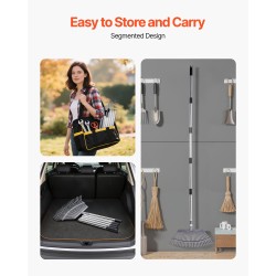 Lehtiharava ruostumattomasta teräksestä 25 metallipiikkiä 465 mm haravapää säädettävä varsi