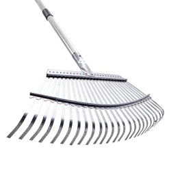 Lehtiharava ruostumattomasta teräksestä 25 metallipiikkiä 465 mm haravapää säädettävä varsi