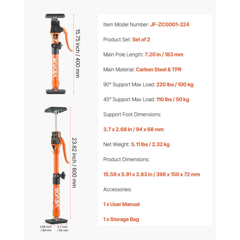 Tukipylvässetti 2 kpl säädettävä 40–60 cm hiiliteräs 100 kg kantavuus kaappien asennukseen